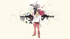 Black blue clouds red purple Anime mechanical anime girls 