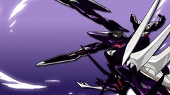 Black blue clouds red purple Anime mechanical anime girls 