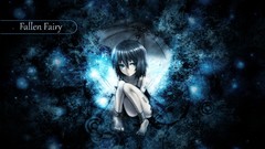 Black blue dark text lights wings Umbrellas sitting barefoot 