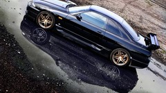 Black cars reflections vehicles Nissan Skyline R33 GT-R