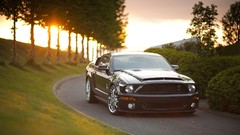 Black cars roads Ford mustang