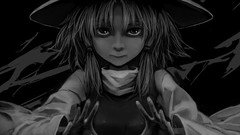 Black dark black and white hats goddess faces monochrome anime 