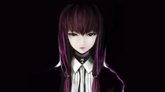 Black dark black background faces shirts long hair anime girls 