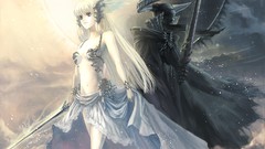 Black dark magic white light Anime dress Knights Princess armor 