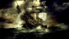Black dark pirate ship