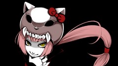 Black dark teeth black background fangs schoolgirls bows 