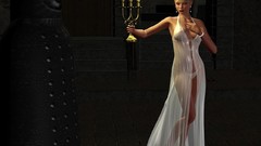 Black dark woman Candles blondes white dress nipples through 