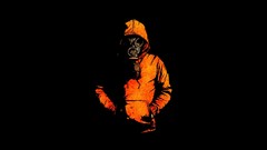 Black Drawn hoodies dark background gas masks minimalistic
