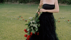 Black dress bouquet roses