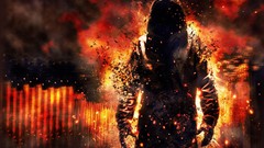 Black fire red smoke destruction hood flames fantasy art