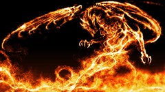 Black fire red wings Dragons flames fantasy art
