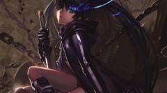 Black fire weapons Katana coat chains long hair boots black 