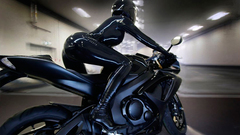 Black girls latex motorbikes