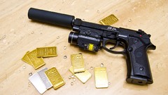 Black gold weapons Guns Diamonds laser Lasers silencer pistols 