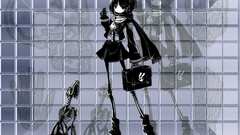 Black hair headphones dog com short boots konachan