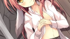 Black hands Anime navel jackets blush long hair anime girls 