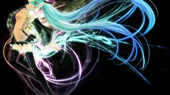 Black headphones long hair anime girls hatsune miku vocaloid 