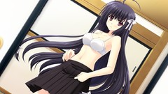 Black long hair anime girls bra seifuku game cg purple eyes 