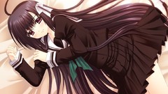 Black long hair anime girls seifuku game cg purple eyes