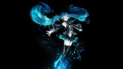 Black long hair hatsune miku vocaloid aqua hair