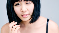 Black mini dress asians bangs models black hair Korean Ryu Ji 