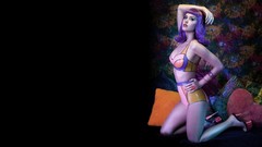 Black purple woman latex katy perry purple hair bra and panty