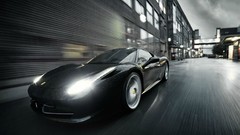Black rain cars Ferrari wet vehicles cityscapes