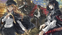 Black red Anime hats military red eyes skulls blondes long hair 