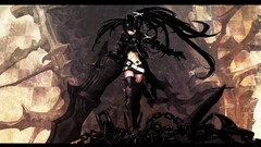 black rock shooter anime girls Anime dark hair purple eyes belly