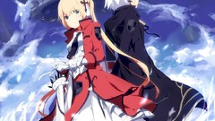 Black weapons coat blondes long hair anime girls blue eyes 