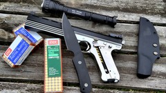 Black weapons Guns ammunition Knives sharp flashlights