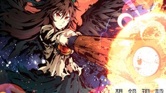 Black weapons wings brown red eyes long hair anime girls reiuji 
