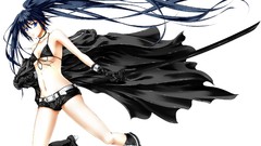 Black white Katana coat blue eyes black rock shooter black hair