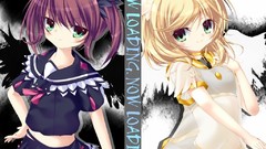 Black white wings Anime devil red eyes blondes angels green 