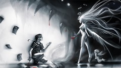 Black white wings blood angels creatures fantasy art