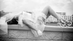 Black white woman grayscale wedding dresses