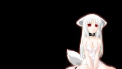 Black woman Anime collar black background white hair red eyes 