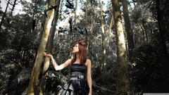 Black woman feathers falling models