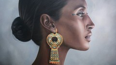 Black woman paintings Egyptian earrings black hair artwork