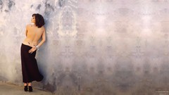 Black woman tattoos back view models high heels