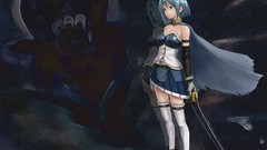 Blade Katana Anime gloves blue hair anime girls boots blue eyes 