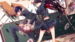 Blade Katana Anime long hair anime girls school uniforms 