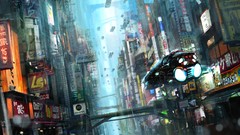 Blade Runner urban hieroglyphs cityscapes heavy rain futuristic