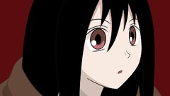 Blanket red background red eyes faces long hair anime girls 