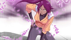Bleach shihouin yoruichi flower petals purple hair kanji