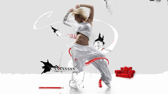 blonde dancing digital art couch keyboards Women arms up artwork