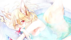 Blondes anime girls animal ears tails bathtubs fox girls