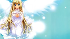 Blondes anime girls blue eyes white dress