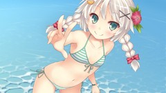 Blondes anime girls braids pigtails bikini original characters 