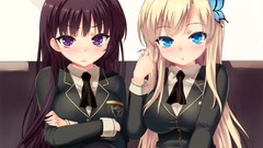 Blondes anime girls brunettes school uniforms boku wa tomodachi 
